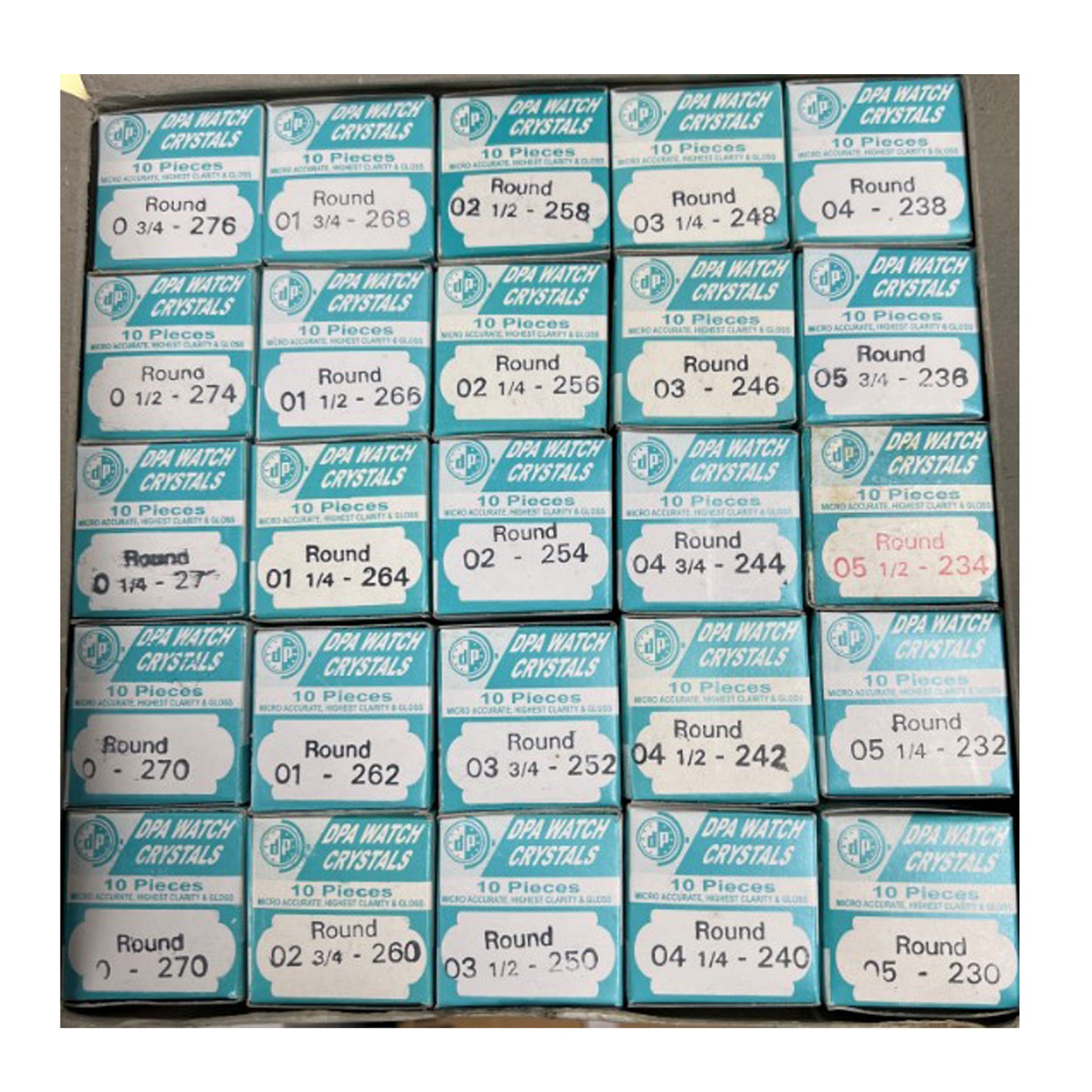 Assortment of 250 Plastic Watch Crystals From 2.30 mm to 27.6 mm Sizes 10 Pc Per Size - Universal Jewelers & Watch Tools Inc.