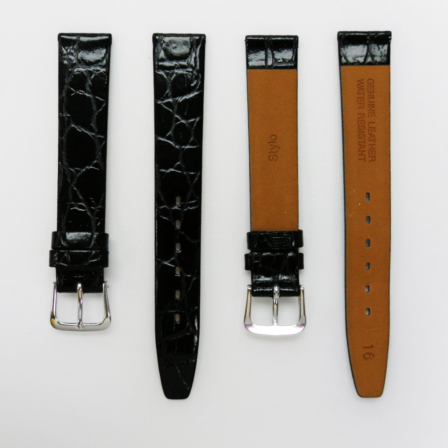 Crocodile Watch Grain Strap For Men 16 MM Band Black Color, Regular Size, Watch Band Replacement