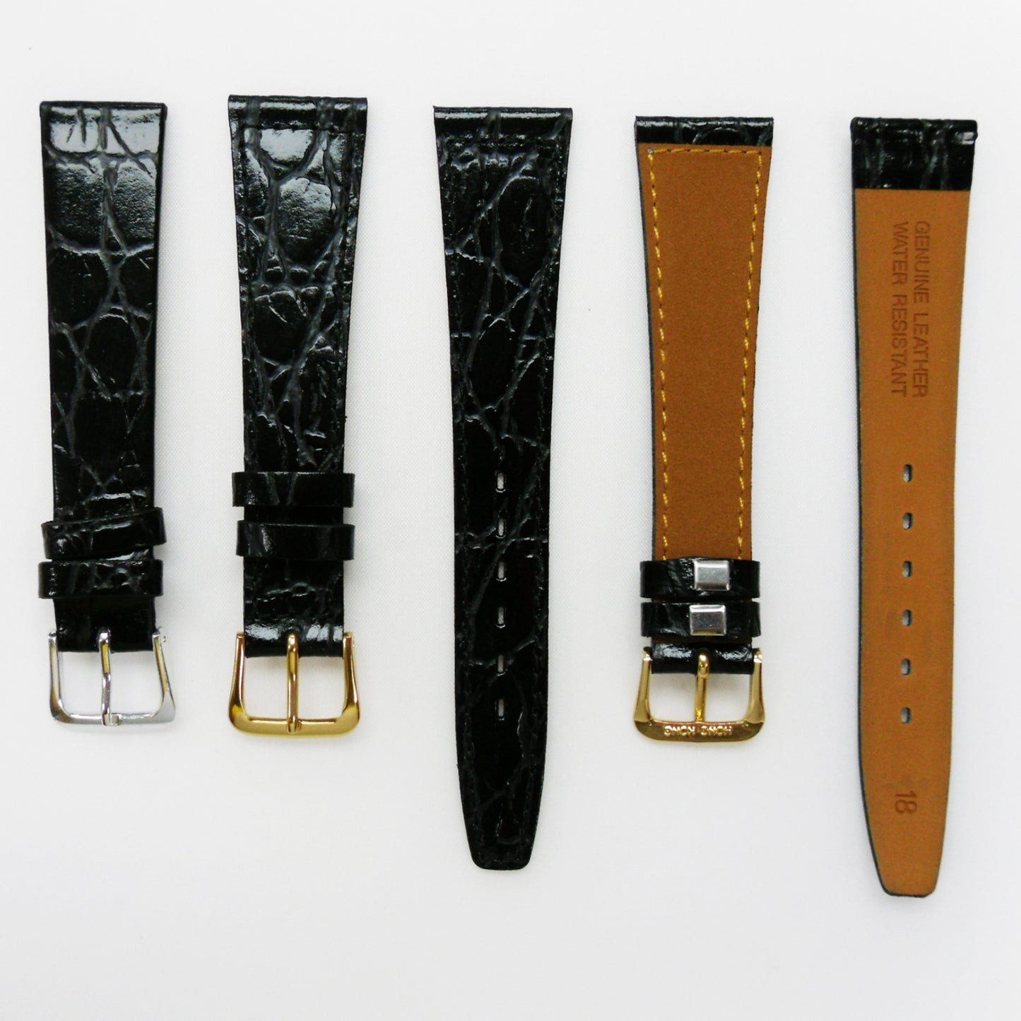 Crocodile Watch Grain Strap For Men 18 MM and 20 MM Band Black Color, Regular Size, Watch Band Replacement - Universal Jewelers & Watch Tools Inc.