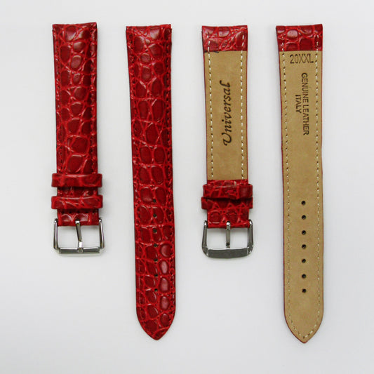Crocodile Watch Grain Strap For Men 18 MM and 20 MM Band Red Color, XXL Size, Watch Band Replacement - Universal Jewelers & Watch Tools Inc.