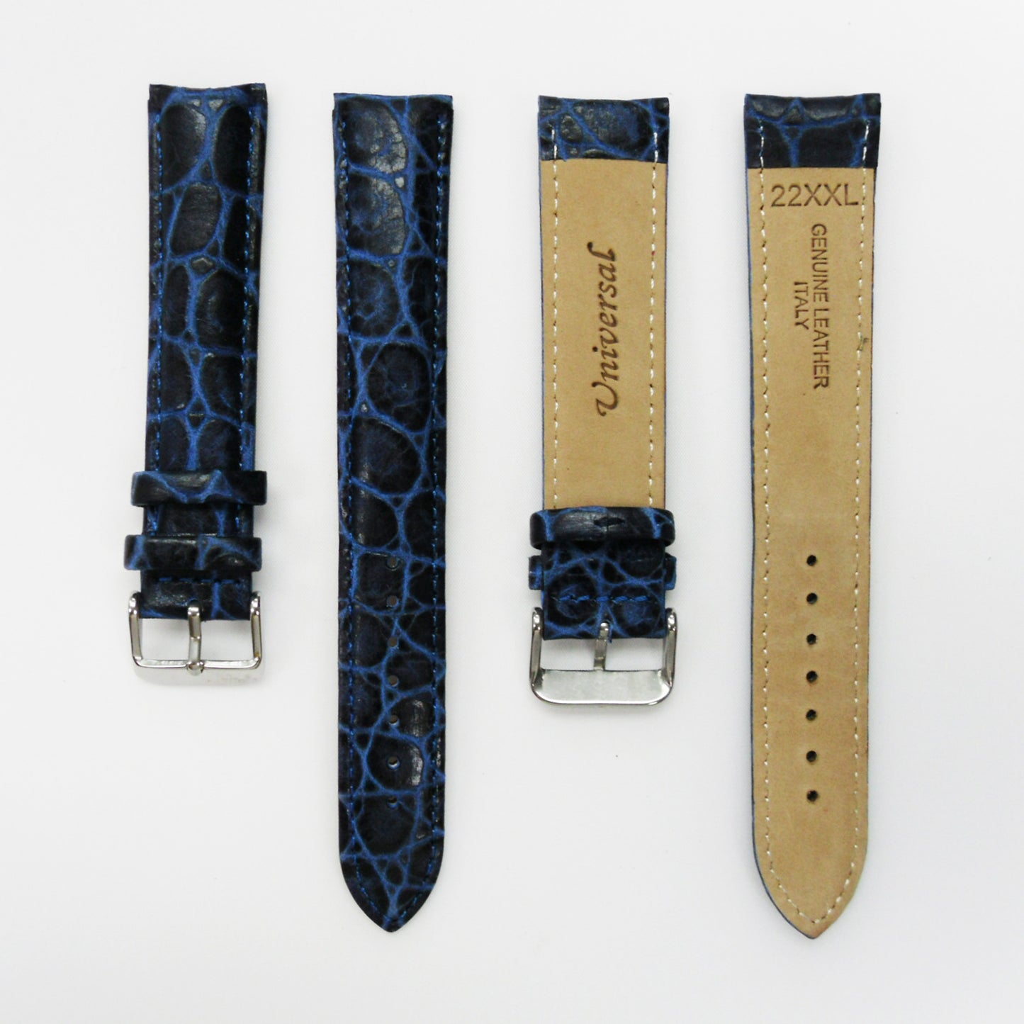 Crocodile Watch Grain Strap For Men 22 MM and 24 MM Band, Blue Color, XXL Size, Watch Band Replacement - Universal Jewelers & Watch Tools Inc.