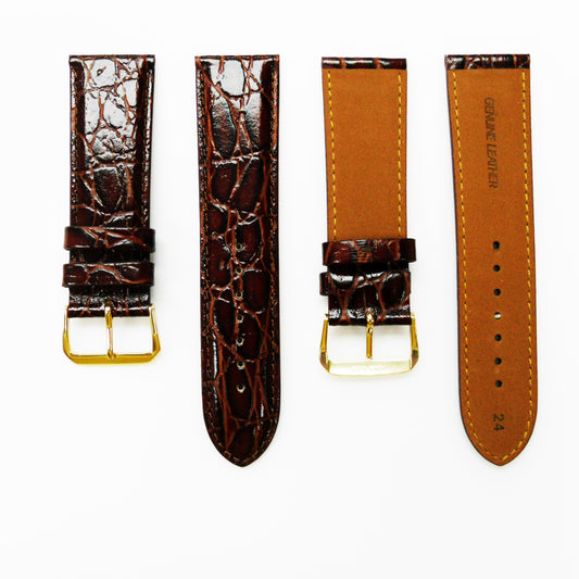 Crocodile Watch Grain Strap For Men 24 MM Band, Brown Color, Regular Size, Watch Band Replacement - Universal Jewelers & Watch Tools Inc.