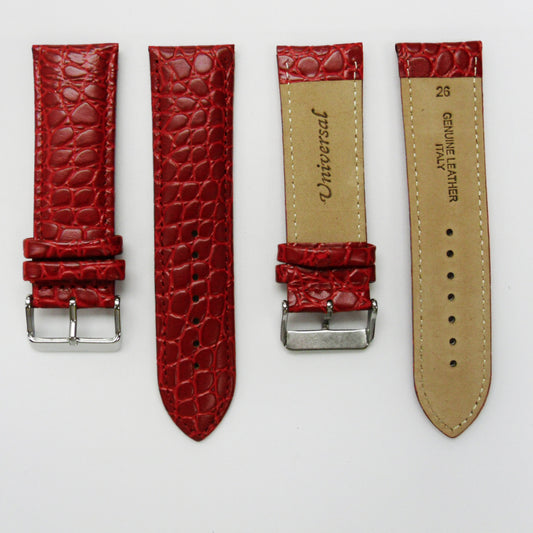 Crocodile Watch Grain Strap For Men 24 MM and 26 MM Band, Red Color, Regular Size, Watch Band Replacement - Universal Jewelers & Watch Tools Inc.