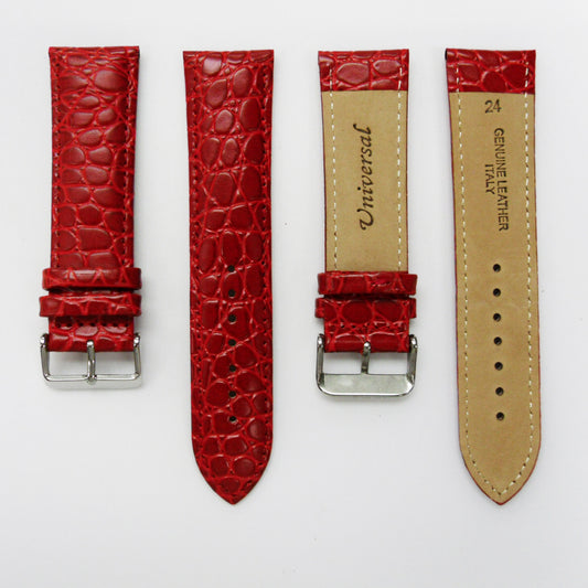 Crocodile Watch Grain Strap For Men 24 MM and 26 MM Band, Red Color, Regular Size, Watch Band Replacement - Universal Jewelers & Watch Tools Inc.