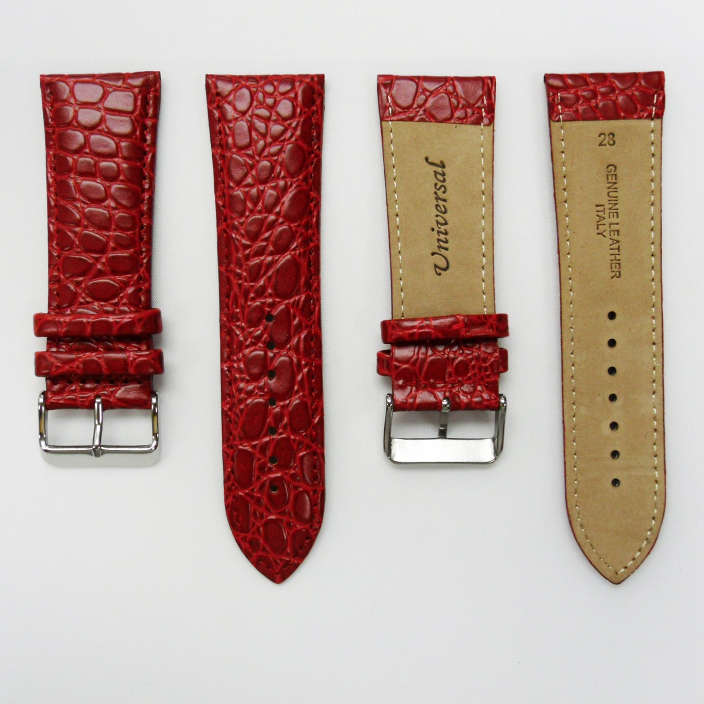 Crocodile Watch Grain Strap For Men 28 MM and 30 MM Band, Red Color, Regular Size, Watch Band Replacement - Universal Jewelers & Watch Tools Inc.