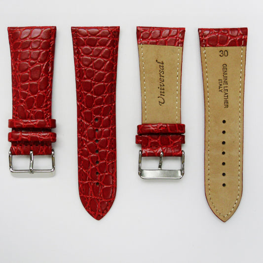 Crocodile Watch Grain Strap For Men 28 MM and 30 MM Band, Red Color, Regular Size, Watch Band Replacement - Universal Jewelers & Watch Tools Inc.