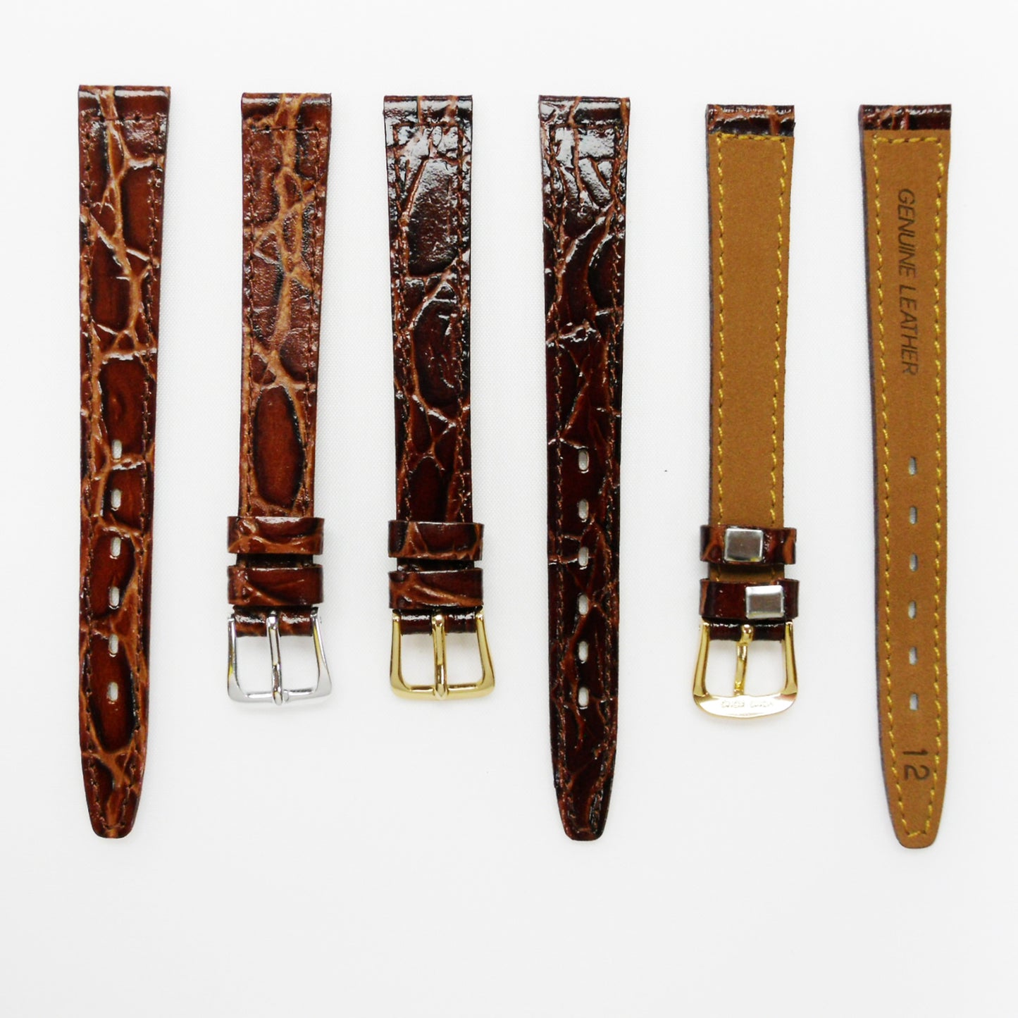 Crocodile Watch Grain Strap For Men and Women 12 MM Band Brown Color, Regular Size, Watch Band Replacement - Universal Jewelers & Watch Tools Inc.