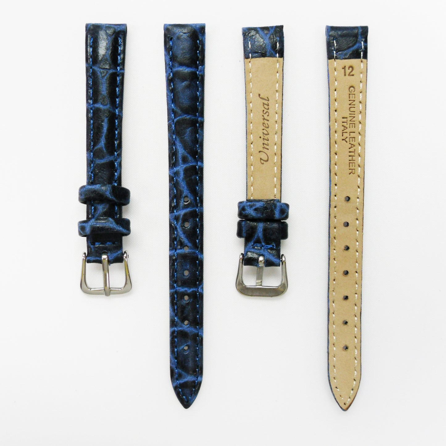 Crocodile Watch Grain Strap For Men and Women 12 MM and 14 MM Band Blue and Grey Color, Regular Size, Watch Band Replacement - Universal Jewelers & Watch Tools Inc.