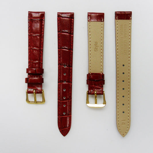 Crocodile Watch Grain Strap For Men and Women 12 MM and 14 MM Band Red Color, Regular Size, Watch Band Replacement - Universal Jewelers & Watch Tools Inc.