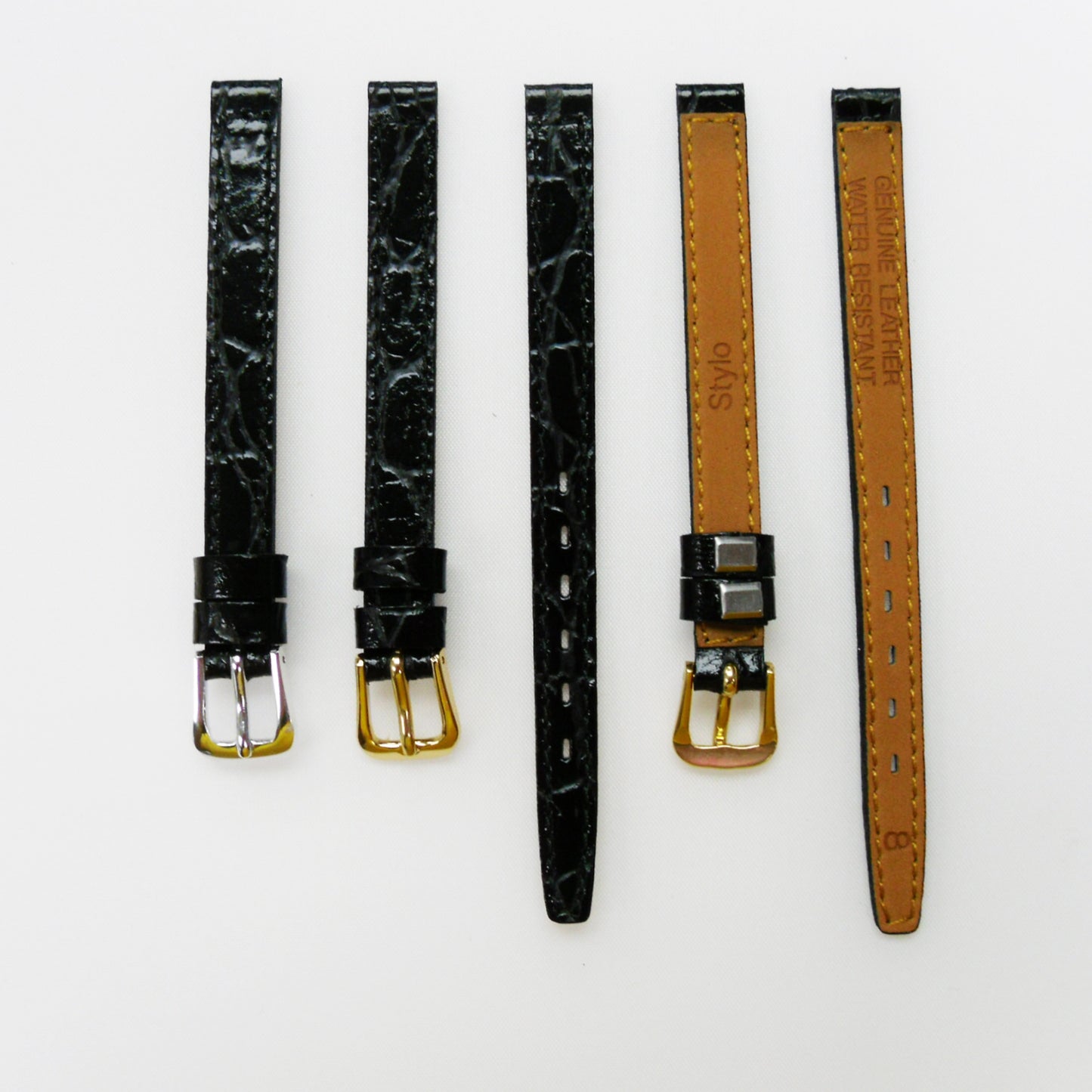 Crocodile Watch Grain Strap For Men and Women 8 MM Band Black Color, Regular Size, Watch Band Replacement - Universal Jewelers & Watch Tools Inc.