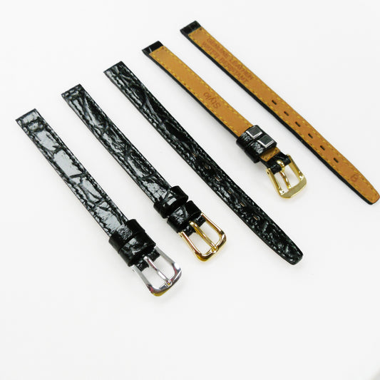 Crocodile Watch Grain Strap For Men and Women 8 MM Band Black Color, Regular Size, Watch Band Replacement - Universal Jewelers & Watch Tools Inc.