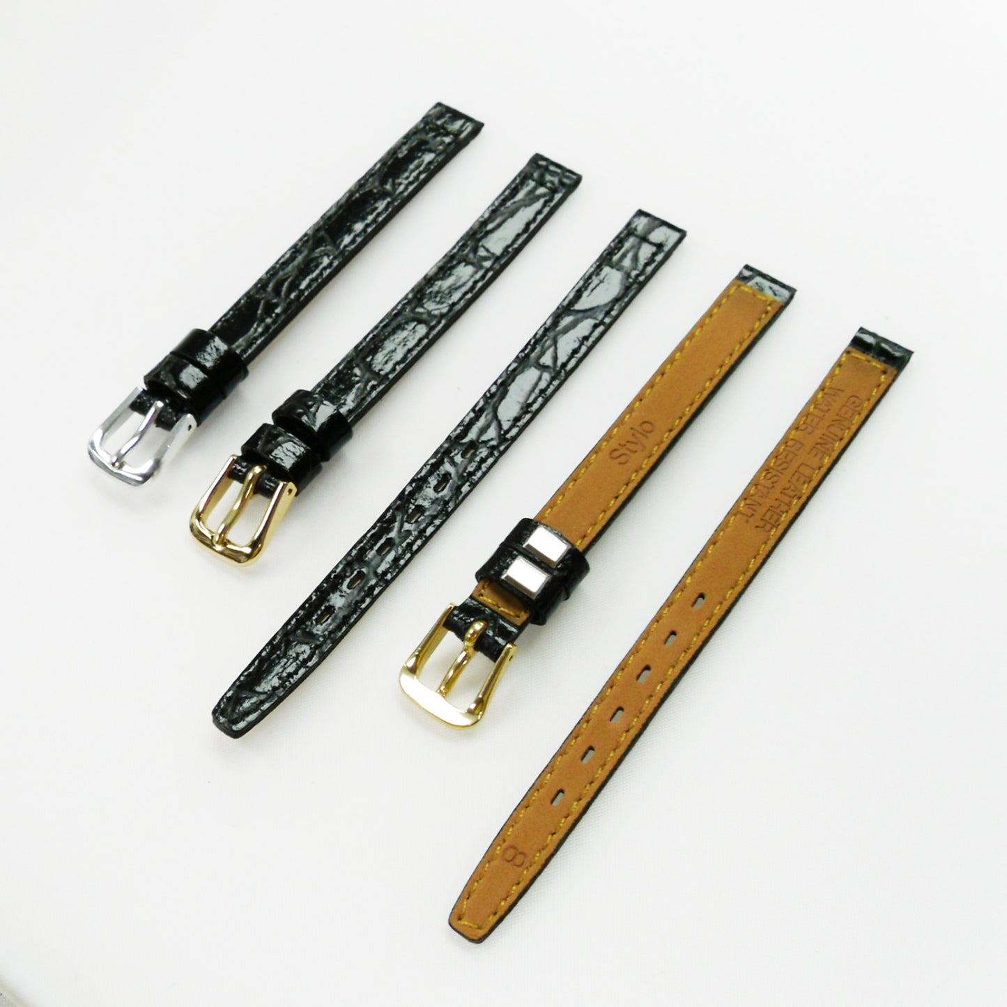 Crocodile Watch Grain Strap For Men and Women 8 MM Band Black Color, Regular Size, Watch Band Replacement - Universal Jewelers & Watch Tools Inc.