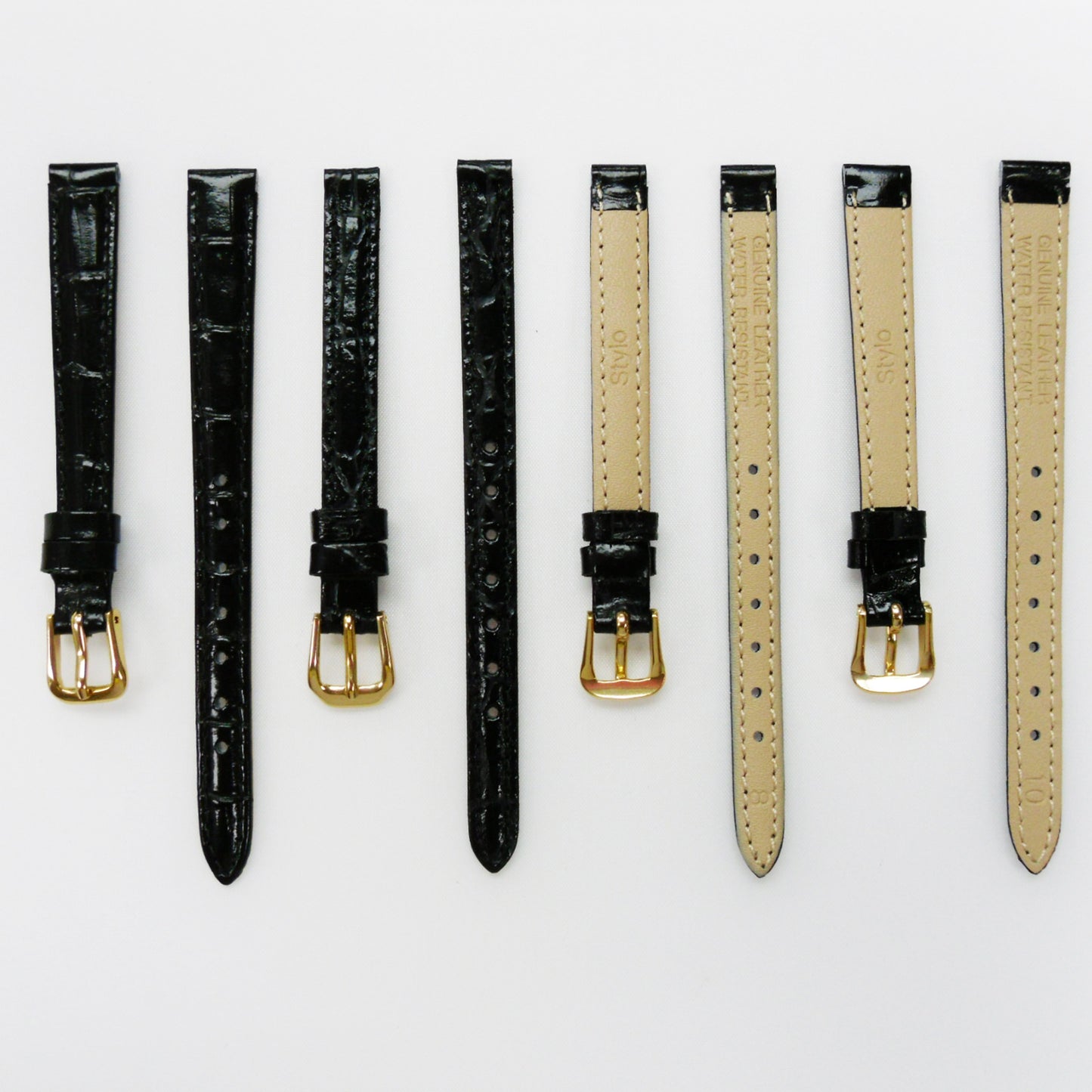 Crocodile Watch Grain Strap For Men and Women 8 MM, 10 MM Band Black Color, Regular Size, Watch Band Replacement - Universal Jewelers & Watch Tools Inc.