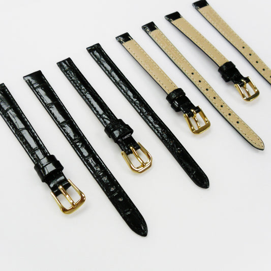 Crocodile Watch Grain Strap For Men and Women 8 MM, 10 MM Band Black Color, Regular Size, Watch Band Replacement - Universal Jewelers & Watch Tools Inc.