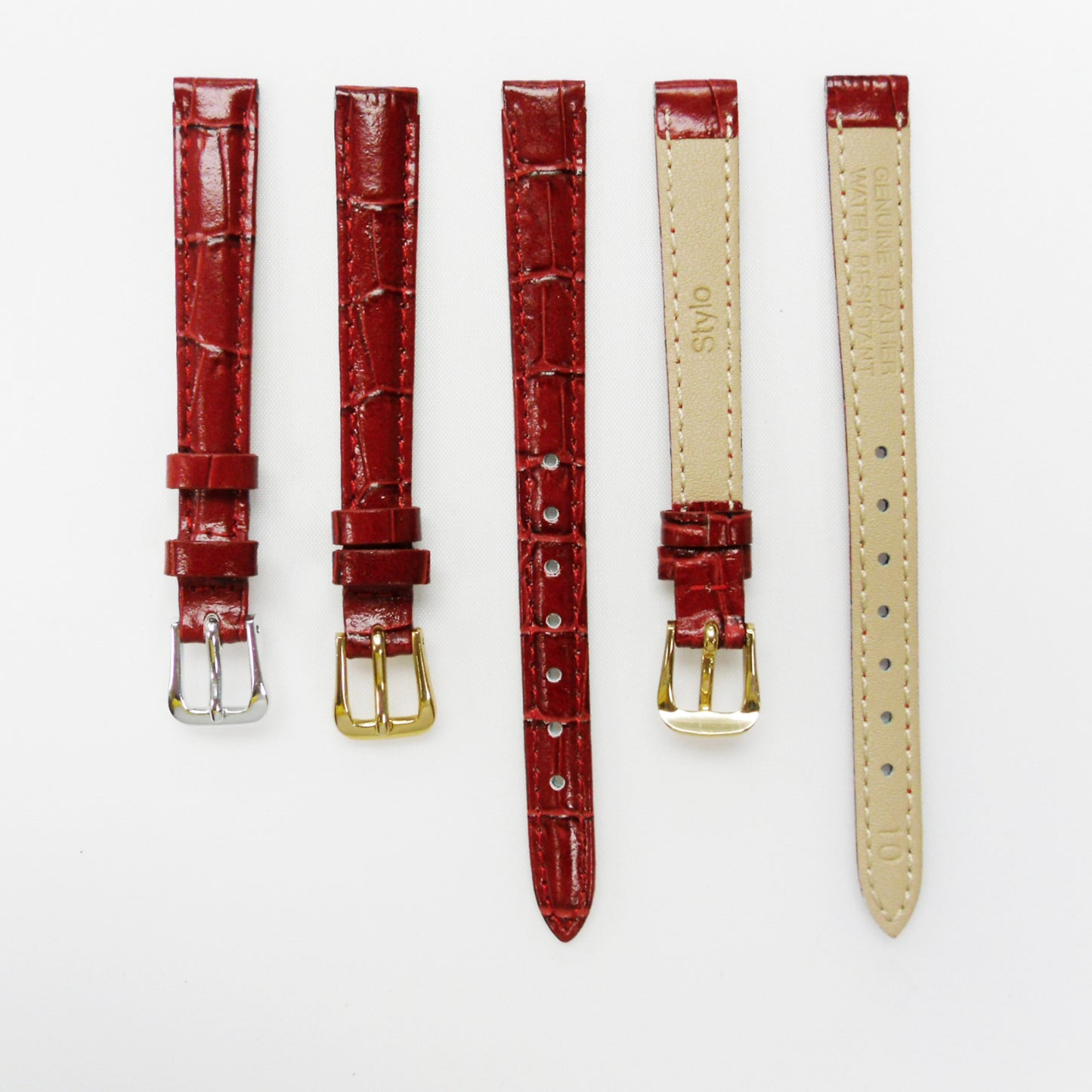 Crocodile Watch Grain Strap For Men and Women 8 MM, 10 MM Band Red Color, Regular Size, Watch Band Replacement - Universal Jewelers & Watch Tools Inc.