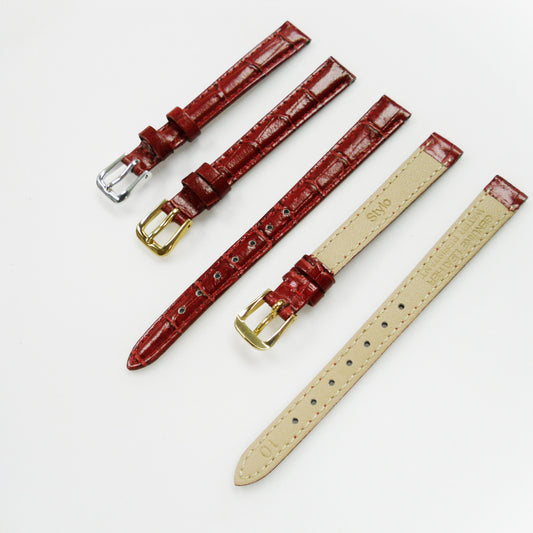 Crocodile Watch Grain Strap For Men and Women 8 MM, 10 MM Band Red Color, Regular Size, Watch Band Replacement - Universal Jewelers & Watch Tools Inc.