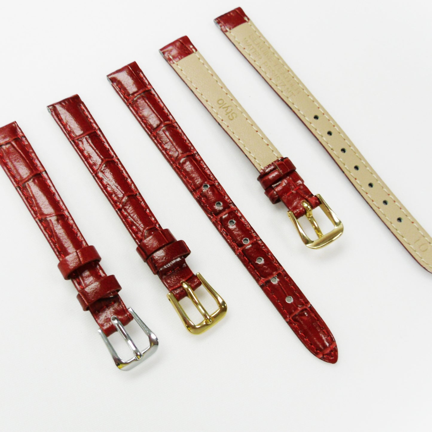 Crocodile Watch Grain Strap For Men and Women 8 MM, 10 MM Band Red Color, Regular Size, Watch Band Replacement - Universal Jewelers & Watch Tools Inc.