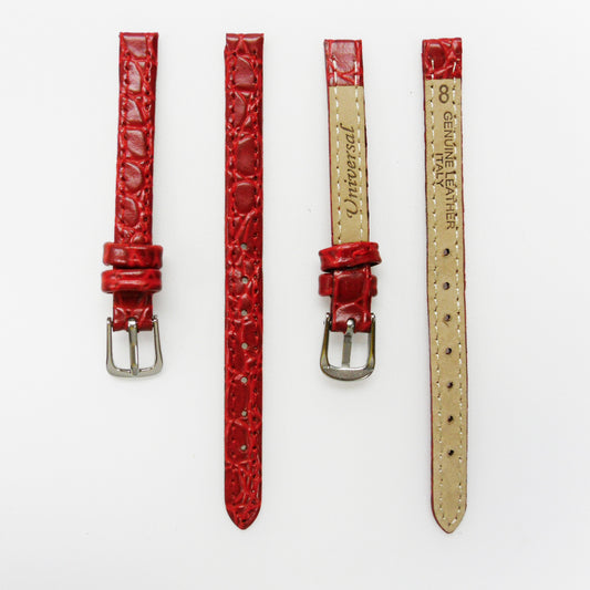 Crocodile Watch Grain Strap For Men and Women 8 MM, 10 MM, 12 MM and 14 MM Band Red, Regular Size, Watch Band Replacement - Universal Jewelers & Watch Tools Inc.