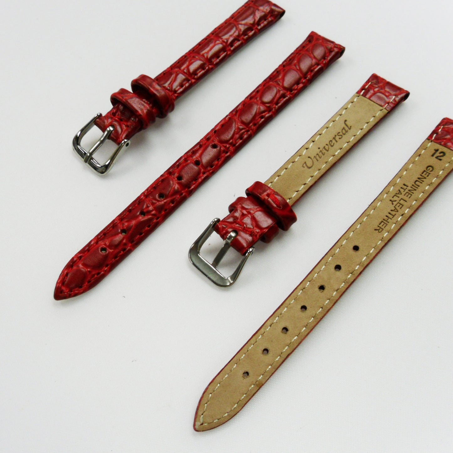 Crocodile Watch Grain Strap For Men and Women 8 MM, 10 MM, 12 MM and 14 MM Band Red, Regular Size, Watch Band Replacement - Universal Jewelers & Watch Tools Inc.