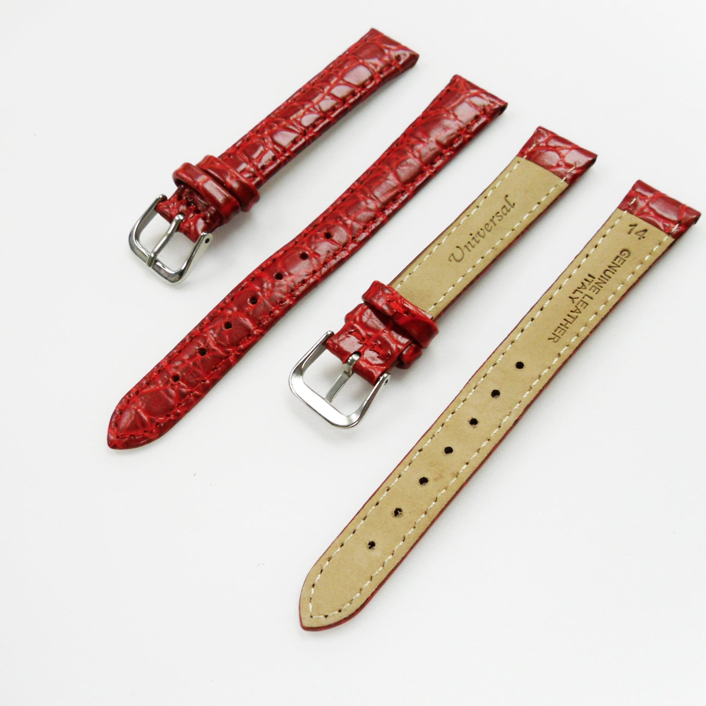 Crocodile Watch Grain Strap For Men and Women 8 MM, 10 MM, 12 MM and 14 MM Band Red, Regular Size, Watch Band Replacement - Universal Jewelers & Watch Tools Inc.