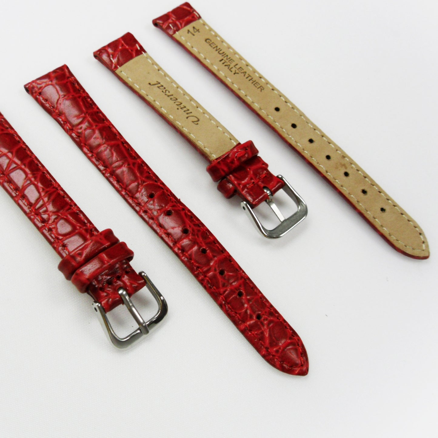 Crocodile Watch Grain Strap For Men and Women 8 MM, 10 MM, 12 MM and 14 MM Band Red, Regular Size, Watch Band Replacement - Universal Jewelers & Watch Tools Inc.