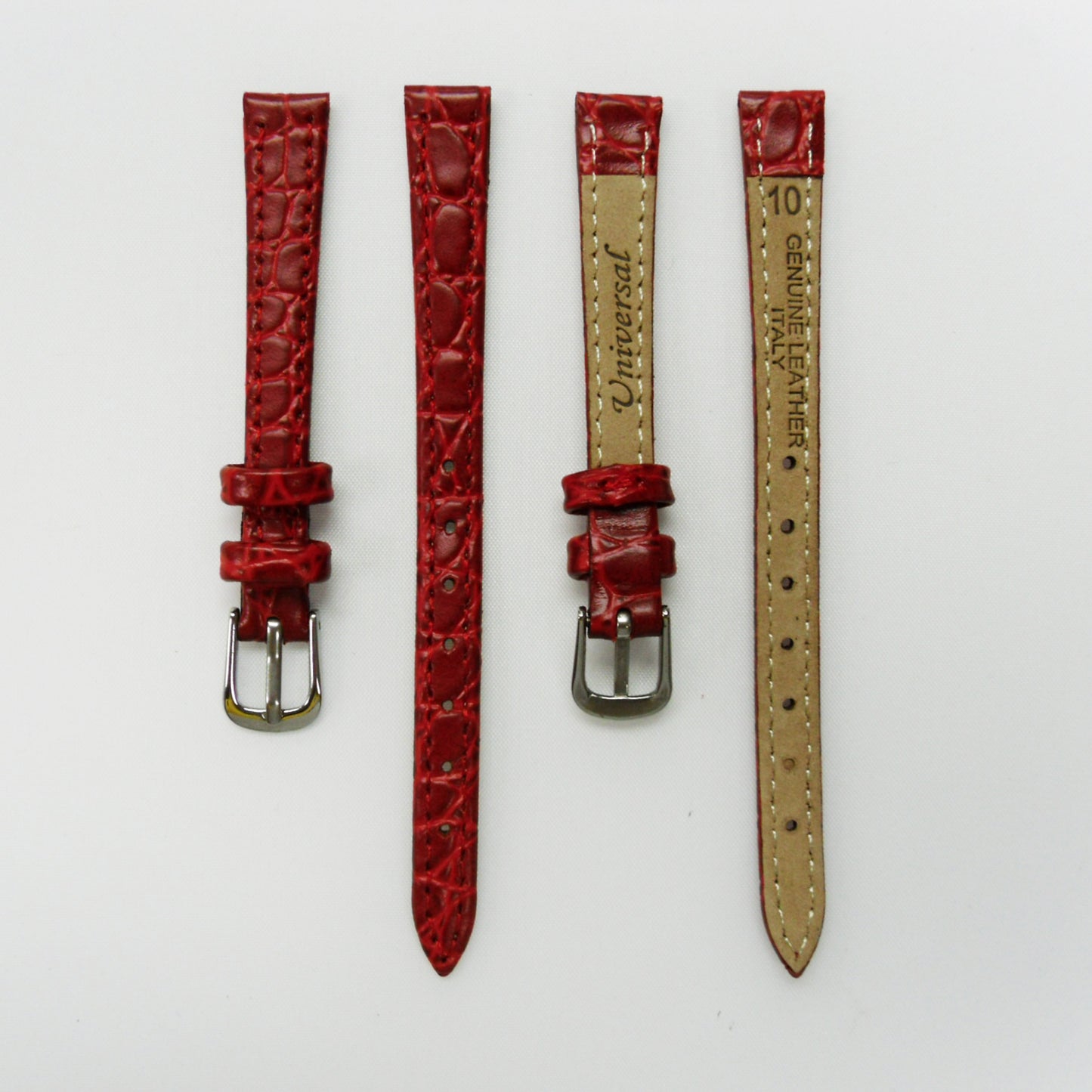 Crocodile Watch Grain Strap For Men and Women 8 MM, 10 MM, 12 MM and 14 MM Band Red, Regular Size, Watch Band Replacement - Universal Jewelers & Watch Tools Inc.