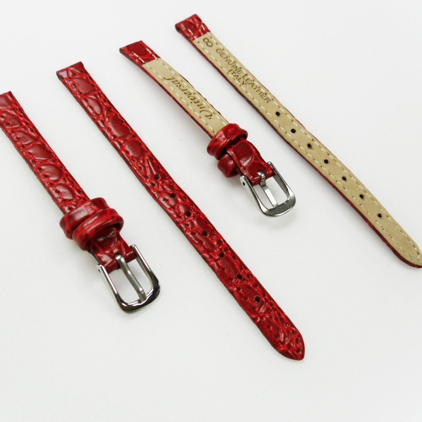 Crocodile Watch Grain Strap For Men and Women 8 MM, 10 MM, 12 MM and 14 MM Band Red, Regular Size, Watch Band Replacement - Universal Jewelers & Watch Tools Inc.