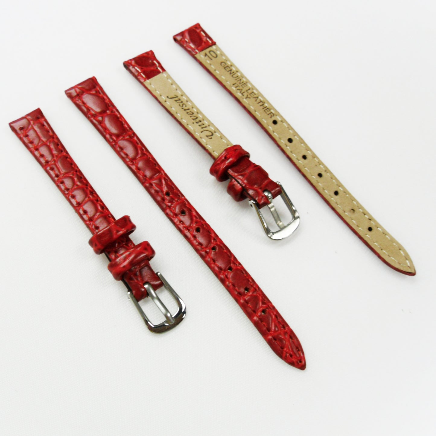 Crocodile Watch Grain Strap For Men and Women 8 MM, 10 MM, 12 MM and 14 MM Band Red, Regular Size, Watch Band Replacement - Universal Jewelers & Watch Tools Inc.