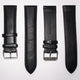 Genuine Leather Watch Band, Black Padded, Plain, Black Stitches, 24MM, Regular Size, Stainless Steel Silver Buckle - Universal Jewelers & Watch Tools Inc.