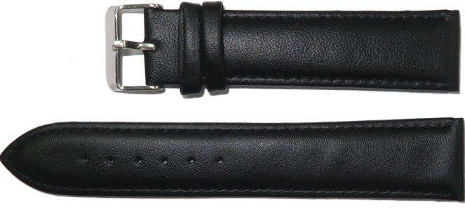 Genuine Leather Watch Band, Black Padded, Stitched, 16MM, Regular Length, Golden Buckle - Universal Jewelers & Watch Tools Inc.