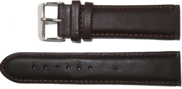 Genuine Leather Watch Band 8 - 24mm Padded Plain Stitched Black Brown - Universal Jewelers & Watch Tools Inc.