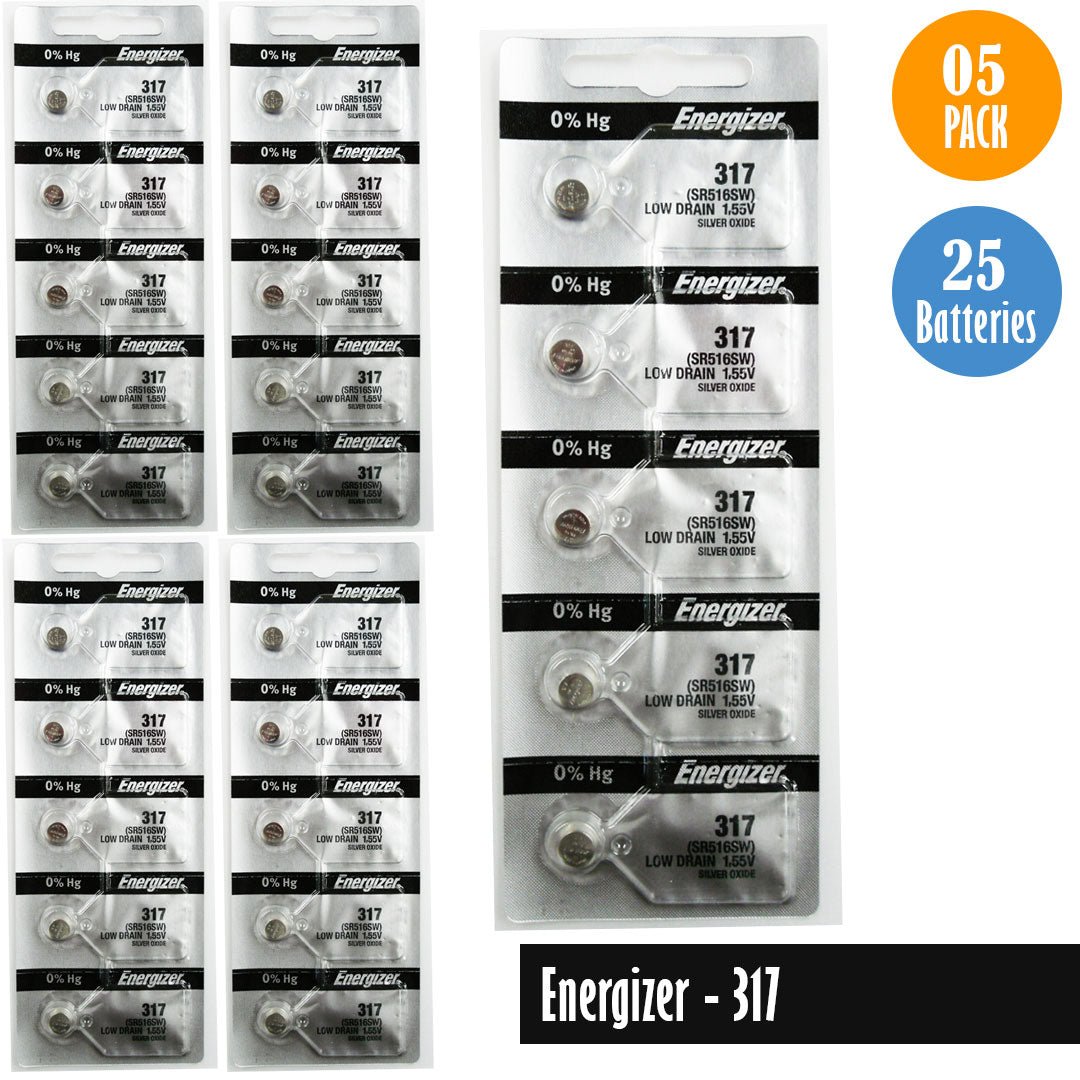 Energizer 317 Watch Battery Replacement, 1 Pack of 5 batteries, SR516SW - Universal Jewelers & Watch Tools Inc.