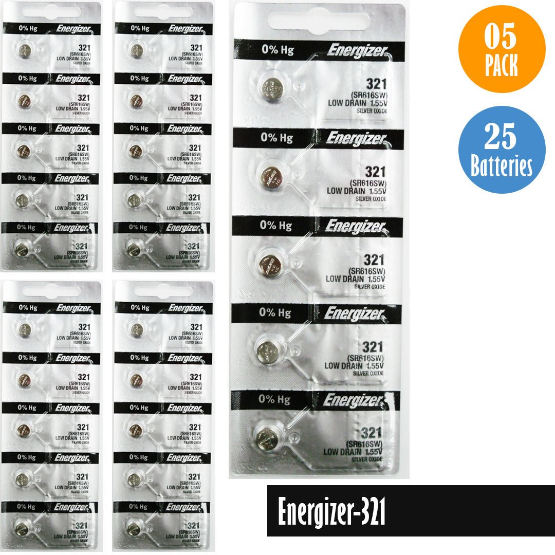 Energizer 321 Watch Battery Replacement, 1 Pack of 5 batteries, SR616SW - Universal Jewelers & Watch Tools Inc.