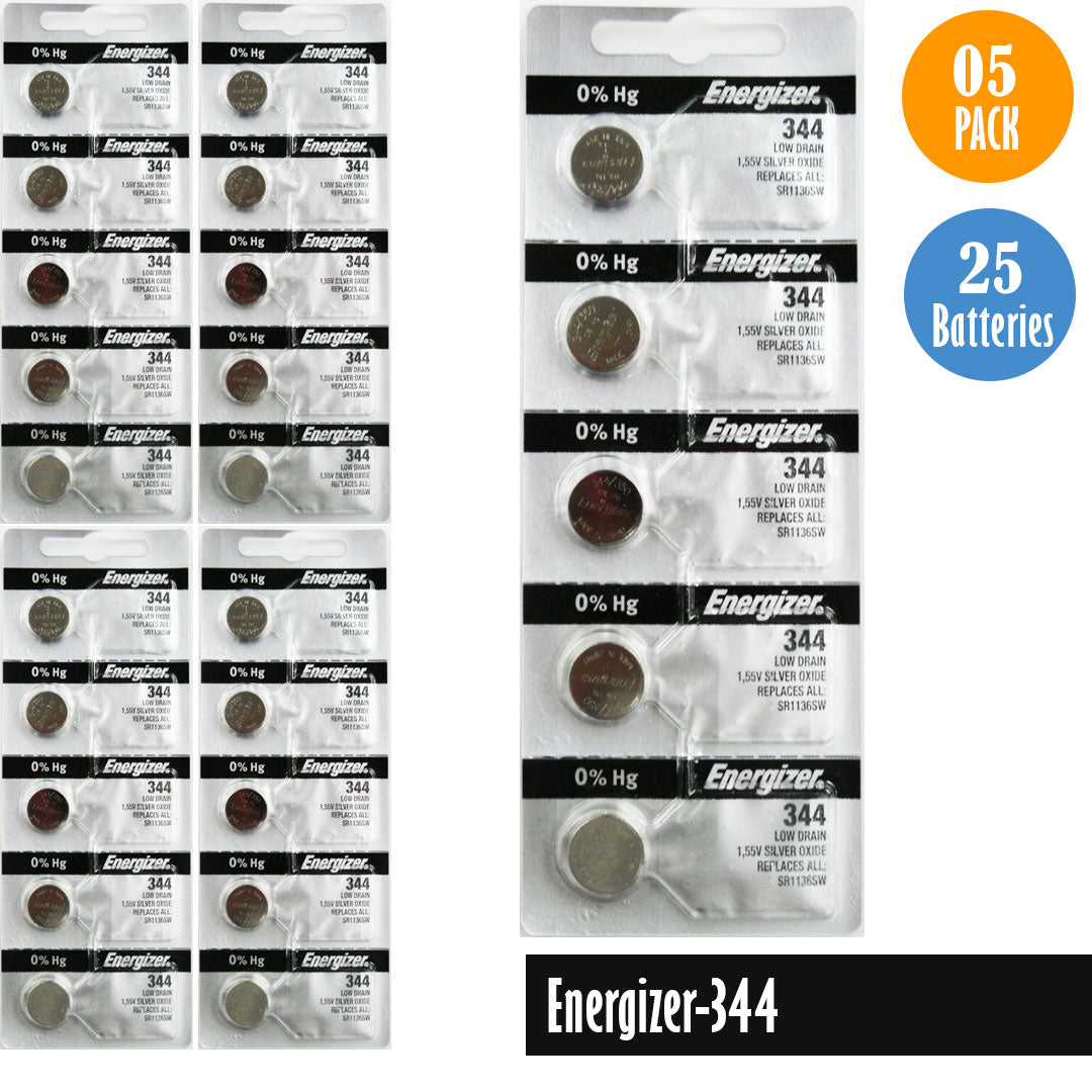 Energizer-344 Watch Battery, 1 Pack 5 batteries, Replaces SR1136SW