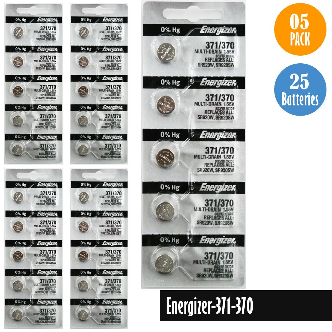 Energizer 371, 370 Watch Battery Replacement, 1 Pack of 5 batteries, SR920W, SR920SW - Universal Jewelers & Watch Tools Inc.