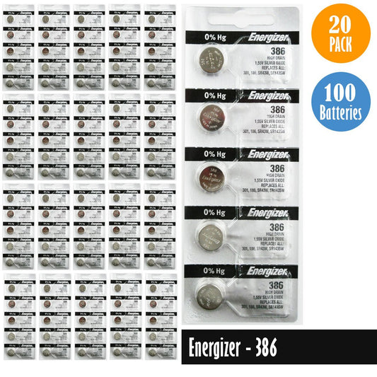 Energizer 386 Watch Battery Replacement, 1 Pack of 5 batteries, 301, 186, SR43W, SR143SW - Universal Jewelers & Watch Tools Inc.