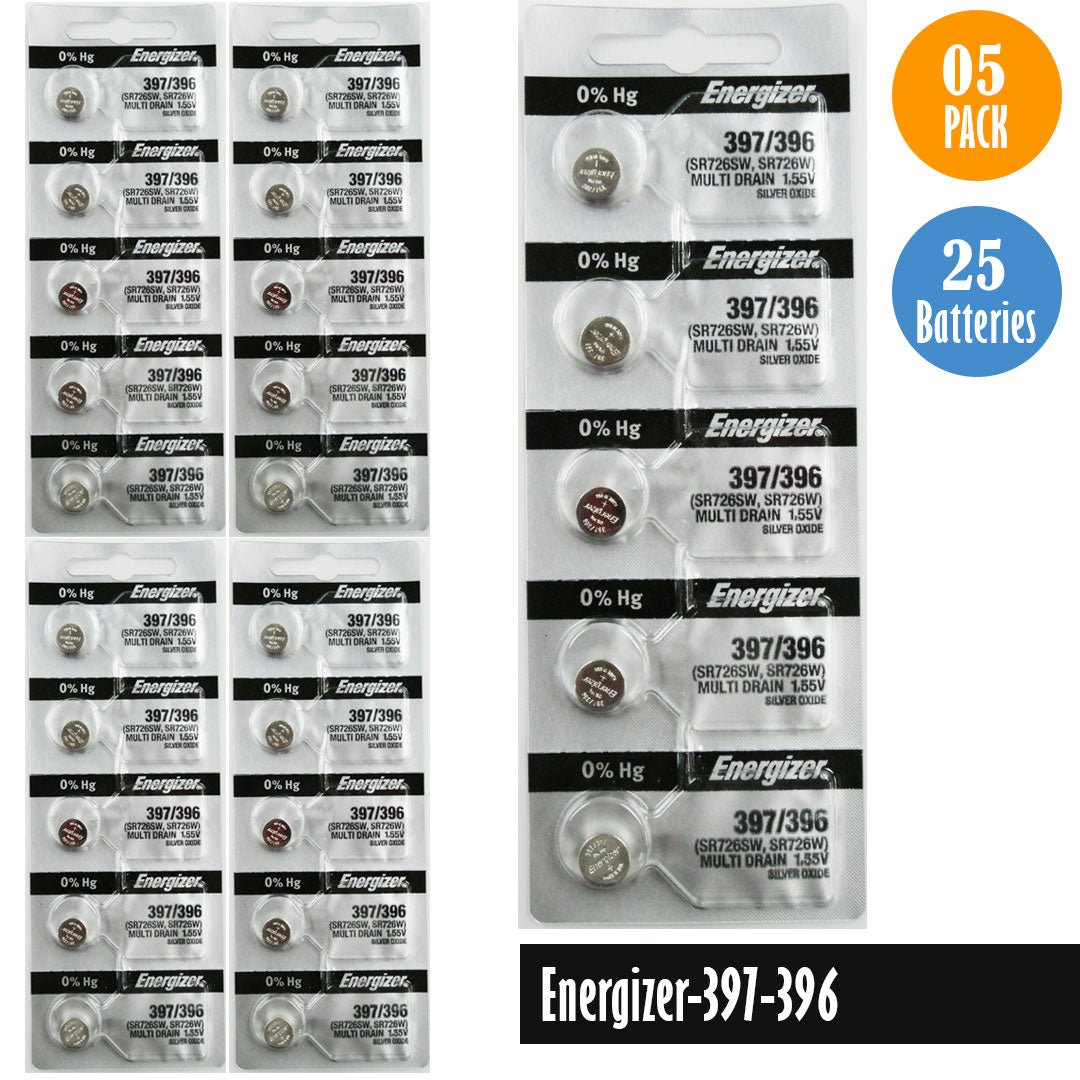 Energizer 397, 396 Watch Battery Replacement, 1 Pack of 5 batteries, SR726SW, SR726W - Universal Jewelers & Watch Tools Inc.