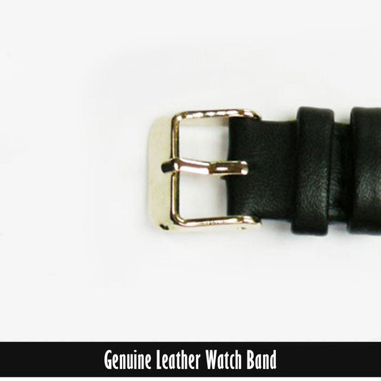 Genuine Leather Watch Band, Black Padded, Stitched, 16MM, Regular Length, Golden Buckle - Universal Jewelers & Watch Tools Inc.