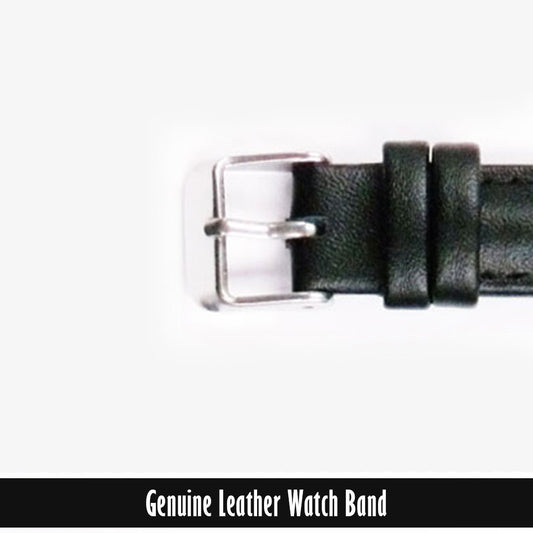 Genuine Leather Watch Band, Black Padded, Stitched, Black Thread, 16MM, Regular Length, Silver Buckle - Universal Jewelers & Watch Tools Inc.