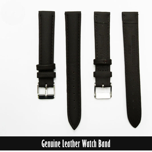 Mens Leather Watch Bands Genuine, Brown Padded, Stitched, Brown Thread, 16MM, Regular Length, Silver Buckle - Universal Jewelers & Watch Tools Inc.