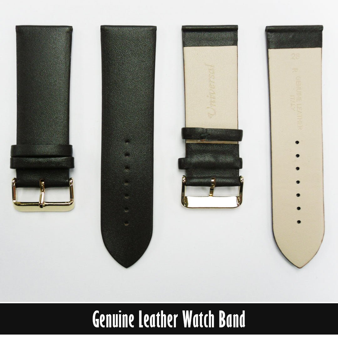 Genuine Leather Watch Band, Dark Brown Padded, Plain, No Stitches, 26MM, XL Size, Golden Buckle - Universal Jewelers & Watch Tools Inc.