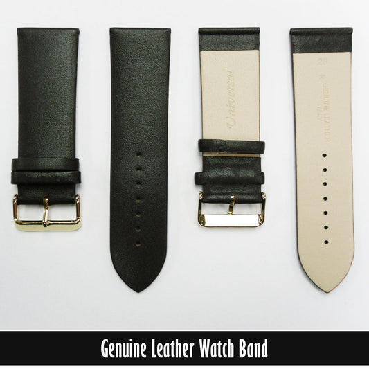 Genuine Leather Watch Band, Dark Brown Padded, Plain, No Stitches, 26MM, XL Size, Golden Buckle - Universal Jewelers & Watch Tools Inc.