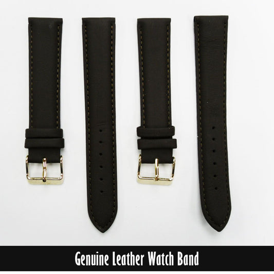 Genuine Leather Watch Band, Dark Brown Padded, Stitched, Brown Thread, 20MM, XL Size, Golden Buckle - Universal Jewelers & Watch Tools Inc.