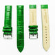 Genuine Leather Watch Band, Green Alligator Straps, Padded, Green Stitches, 16MM and 18MM, Regular Size, Stainless Steel Silver and Gold Buckle - Universal Jewelers & Watch Tools Inc.