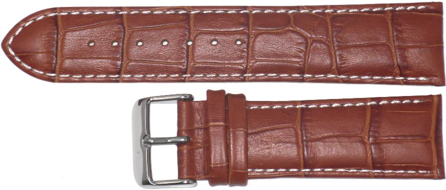 Genuine Leather Watch Band 16 - 26mm Padded Alligator Grain Stitched Black, Brown and Light Brown - Universal Jewelers & Watch Tools Inc.