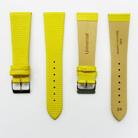 Lizard Watch Band, 24MM Wide Flat, Regular Size, Yellow Color, Silver Buckle, Genuine Leather Strap Replacement - Universal Jewelers & Watch Tools Inc.