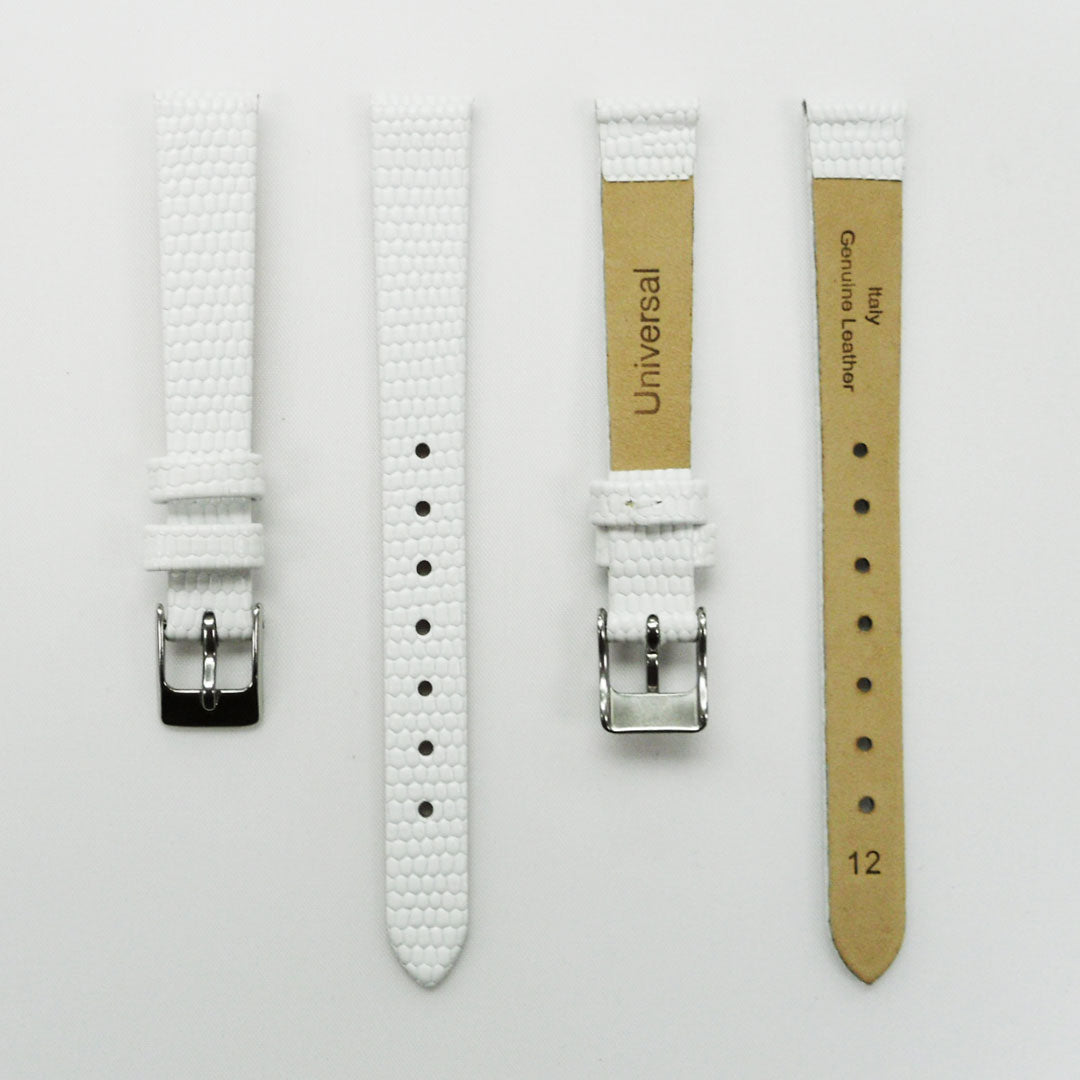 Lizard Style, Ladies Watch Band, 12MM Wide Flat, Regular Size, Yellow Color, Silver Buckle, Genuine Leather Strap Replacement