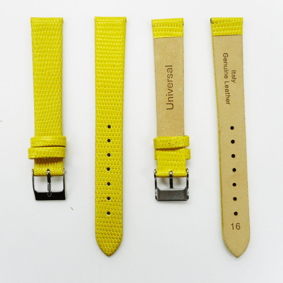 Lizard Watch Band, 16MM Wide Flat, Regular Size, Purple Color, Silver Buckle, Genuine Leather Strap Replacement - Universal Jewelers & Watch Tools Inc.