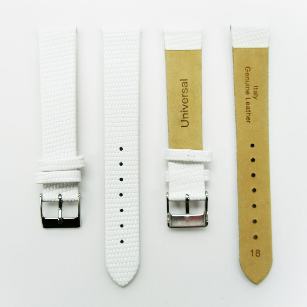 Lizard Watch Band, 18MM Wide Flat, Regular Size, Purple Color, Silver Buckle, Genuine Leather Strap Replacement - Universal Jewelers & Watch Tools Inc.