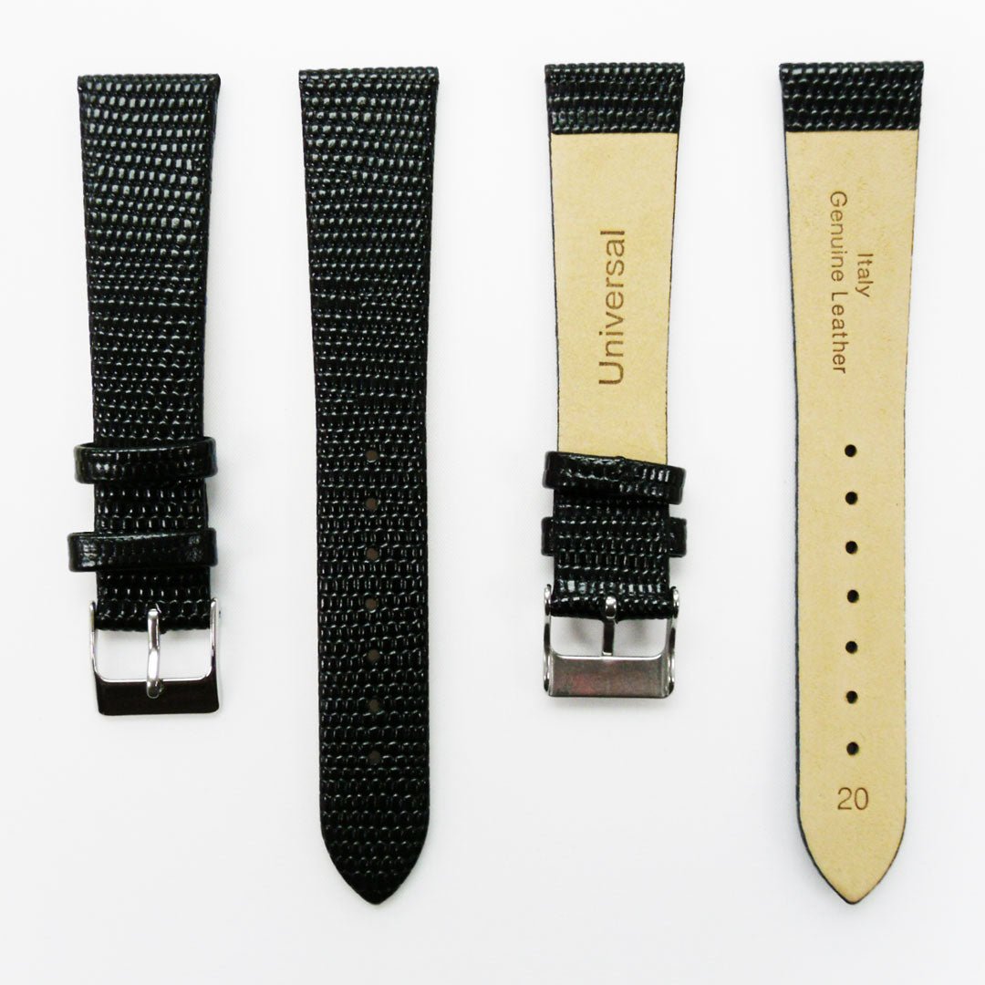 Lizard Watch Band, 20MM Wide Flat, Regular Size, White Color, Silver Buckle, Genuine Leather Strap Replacement - Universal Jewelers & Watch Tools Inc.